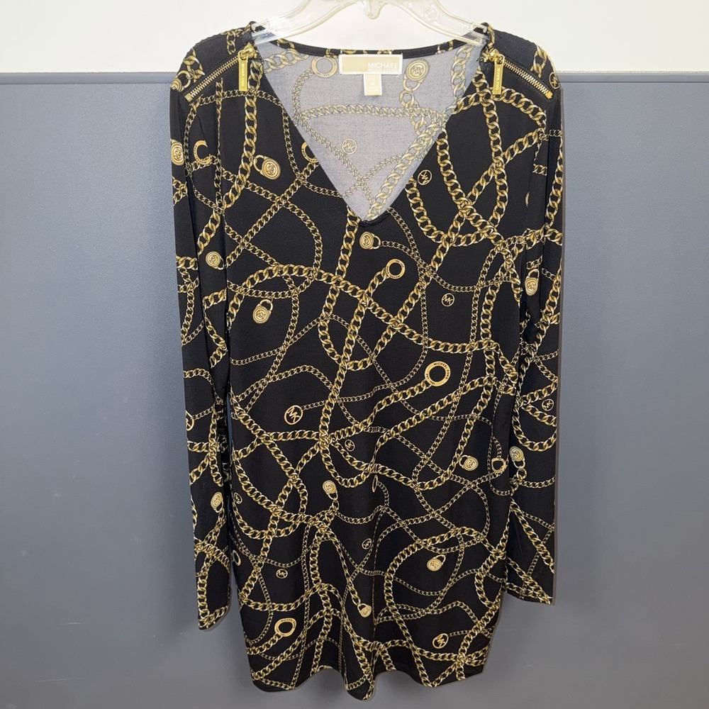 Michael Michael Kors Gold Chain‎ Link Black Dress size M Business Long Sleeves